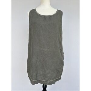 Taikoski Linen Tunic Dress Olive Green Minimalist Lagenlook Large